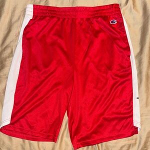 Champion Red Athletic Mesh Shorts with White Panels